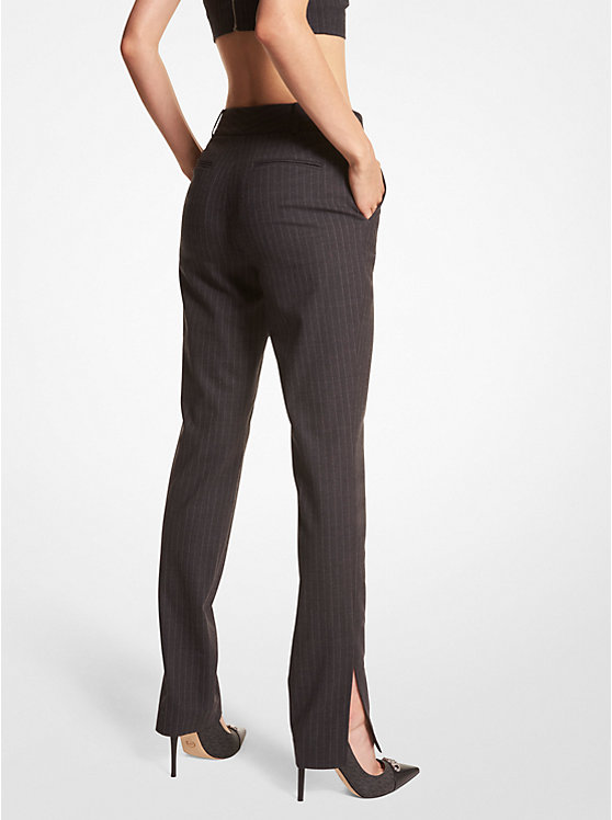 Women Michael Kors Pinstripe Stretch Flannel Wool Slim Pants Grey | TSKEHI-031