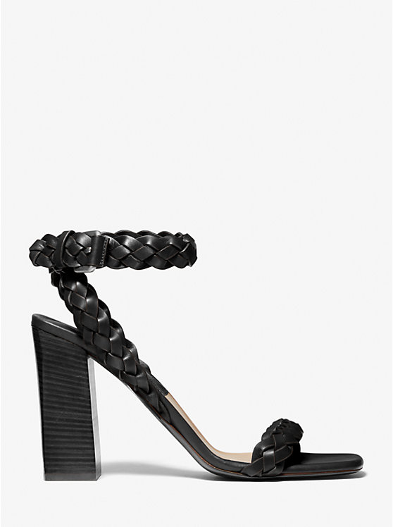 Women Michael Kors Pippa Woven Leather Sandals Black | HXGJNU-986