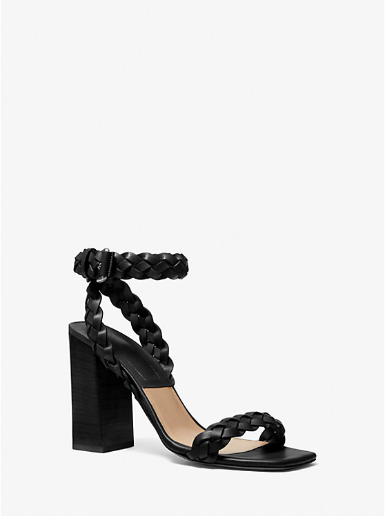 Women Michael Kors Pippa Woven Leather Sandals Black | HXGJNU-986