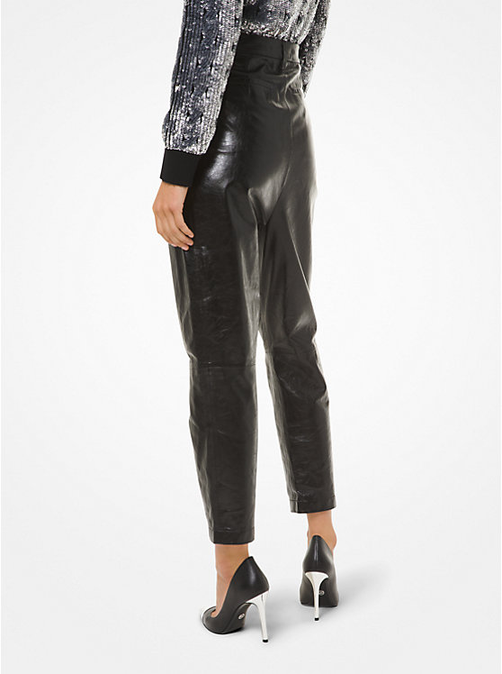 Women Michael Kors Pleated Leather Pants Black | VHSCKG-710