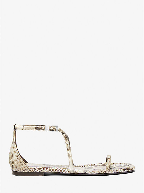 Women Michael Kors Polly Python Embossed Leather Sandals Beige | JPTSEH-936