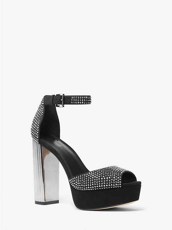 Women Michael Kors Porter Studded Platform Peep-Toe Pumps Black | QIVEKU-468