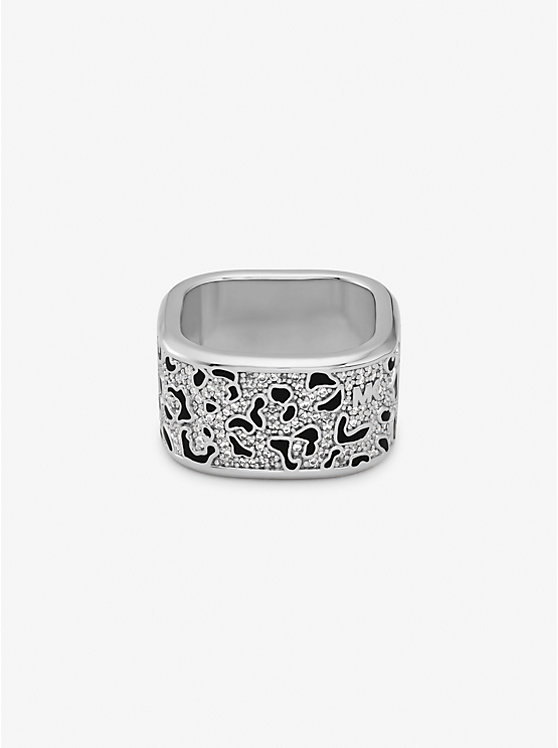 Women Michael Kors Precious Metal-Plated Brass and Enamel Leopard Pavé Rings Silver | NCDZVR-825