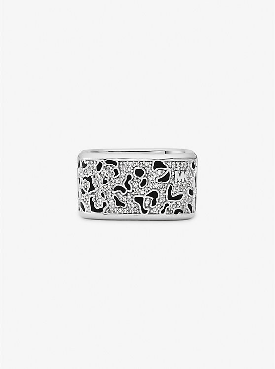 Women Michael Kors Precious Metal-Plated Brass and Enamel Leopard Pavé Rings Silver | NCDZVR-825