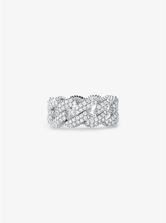 Women Michael Kors Precious Metal-Plated Sterling Silver Pavé Curb Link Rings Silver | BGRVEQ-987