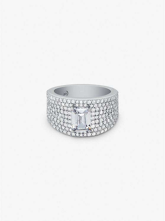 Women Michael Kors Precious Metal-Plated Sterling Silver Pavé Signet Rings Silver | VLAKJI-678