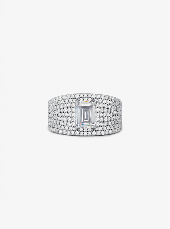 Women Michael Kors Precious Metal-Plated Sterling Silver Pavé Signet Rings Silver | VLAKJI-678