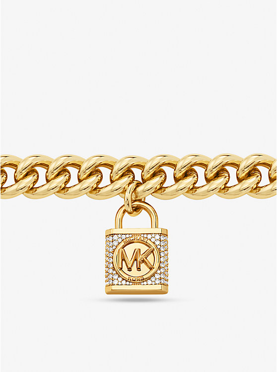 Women Michael Kors Precious Metal-Plated Brass Pavé Lock Curb Link Necklaces Gold | IEDOZR-490