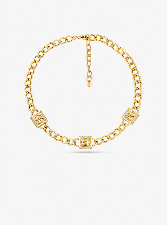 Women Michael Kors Precious Metal-Plated Brass Pavé Lock Trio Necklaces Gold | IVEMNR-265