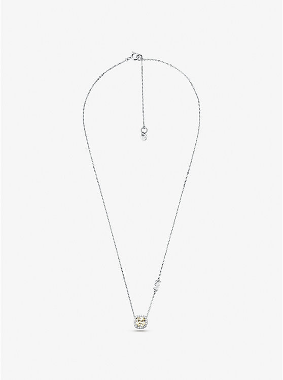 Women Michael Kors Precious Metal-Plated Sterling Silver Pavé Halo Necklaces Silver | HOBVMS-107