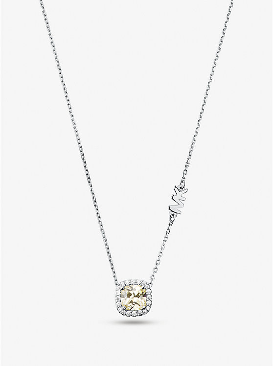 Women Michael Kors Precious Metal-Plated Sterling Silver Pavé Halo Necklaces Silver | HOBVMS-107