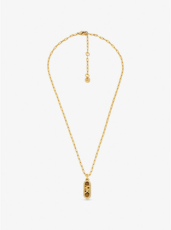 Women Michael Kors Precious Metal-Plated Brass and Acetate Pavé Empire Logo Necklaces Gold | NWLKRX-084