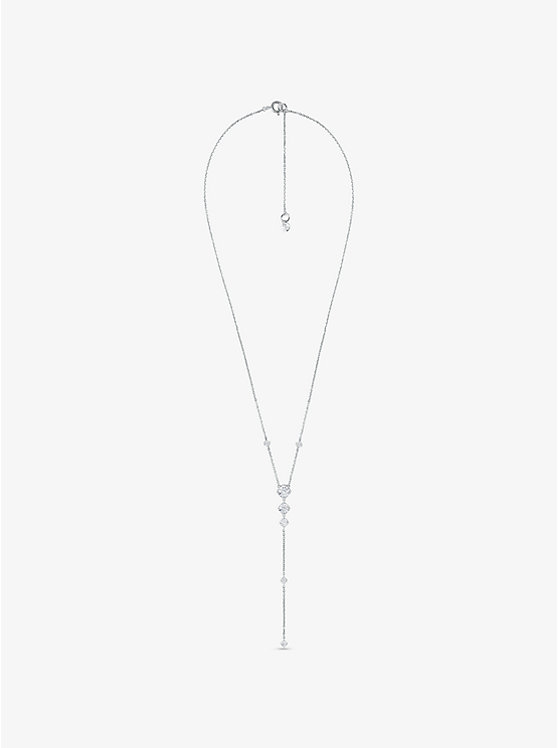 Women Michael Kors Precious Metal-Plated Sterling Silver Cubic Zirconia Lariat Necklaces Silver | SOEBCJ-631