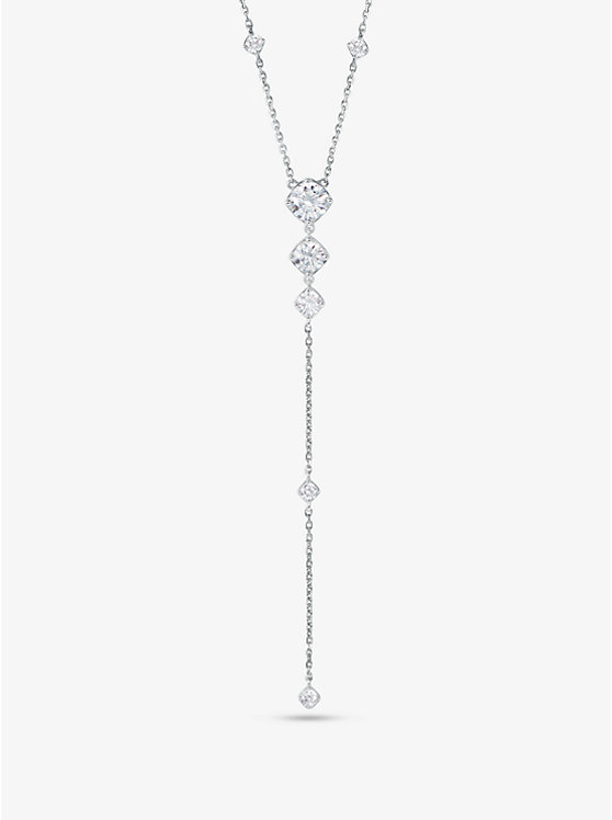 Women Michael Kors Precious Metal-Plated Sterling Silver Cubic Zirconia Lariat Necklaces Silver | SOEBCJ-631