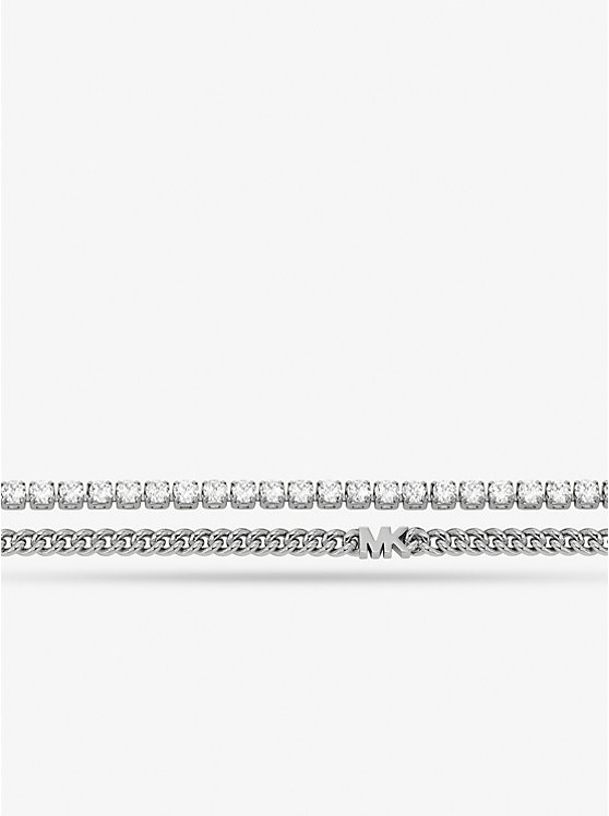 Women Michael Kors Precious Metal-Plated Brass Double Chain Tennis Necklaces Silver | WEJMTQ-780