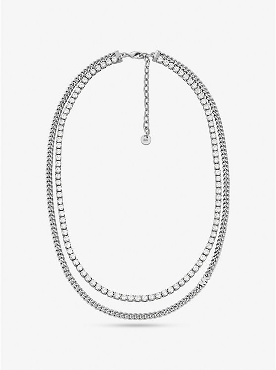 Women Michael Kors Precious Metal-Plated Brass Double Chain Tennis Necklaces Silver | WEJMTQ-780