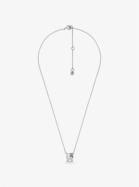 Women Michael Kors Precious Metal-Plated Sterling Silver Pavé Logo Necklaces Silver | RAXIPS-786