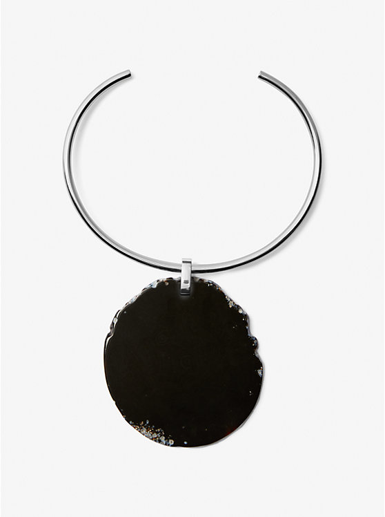 Women Michael Kors Precious Metal-Plated Brass and Agate Collar Necklaces Black / Silver | NEVPWM-281