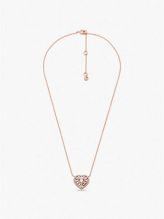 Women Michael Kors Precious Metal-Plated Sterling Silver Pavé Heart Necklaces Rose Gold | OCKSJZ-680