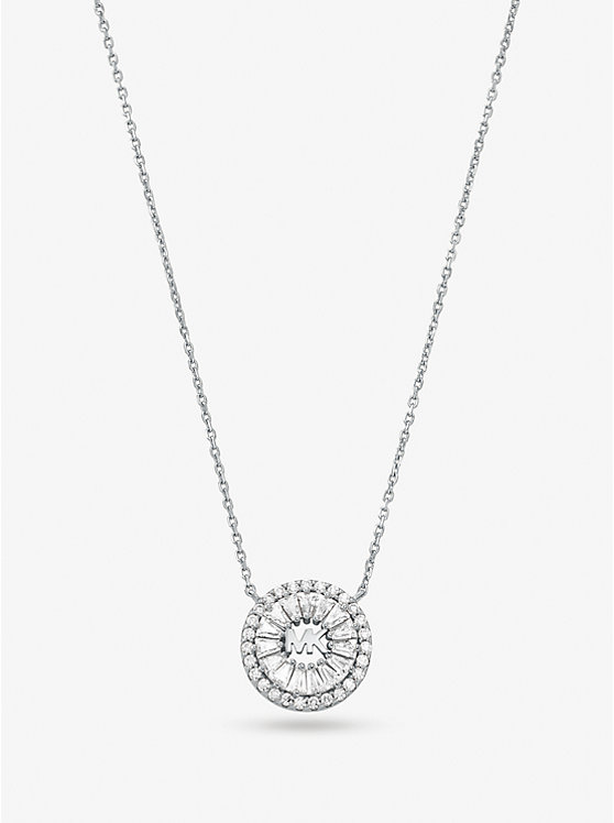 Women Michael Kors Precious Metal-Plated Sterling Silver Pavé Halo Necklaces Silver | DTAPVY-698