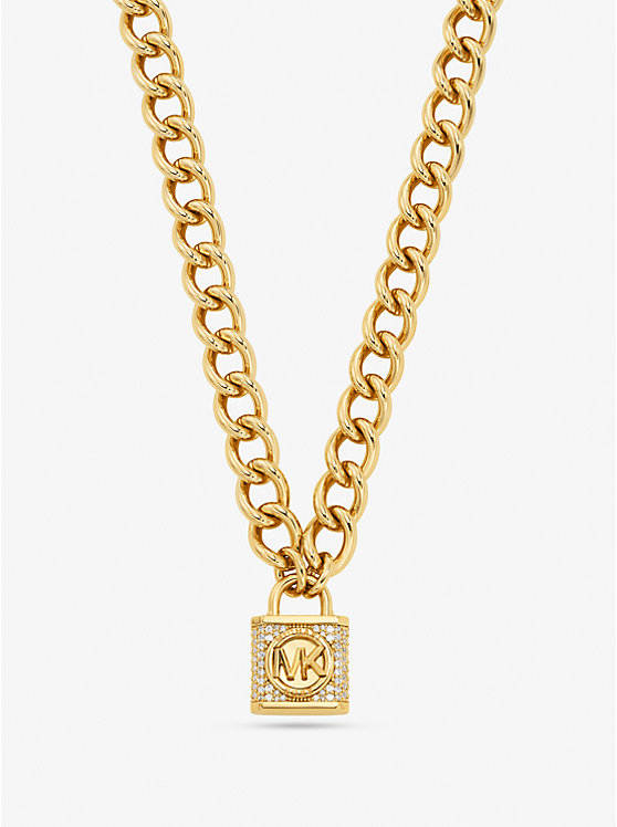 Women Michael Kors Precious Metal-Plated Brass Pavé Lock Necklaces Gold | CSKIOT-074