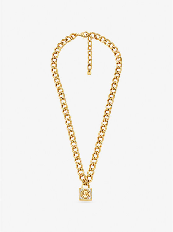 Women Michael Kors Precious Metal-Plated Brass Pavé Lock Necklaces Gold | CSKIOT-074