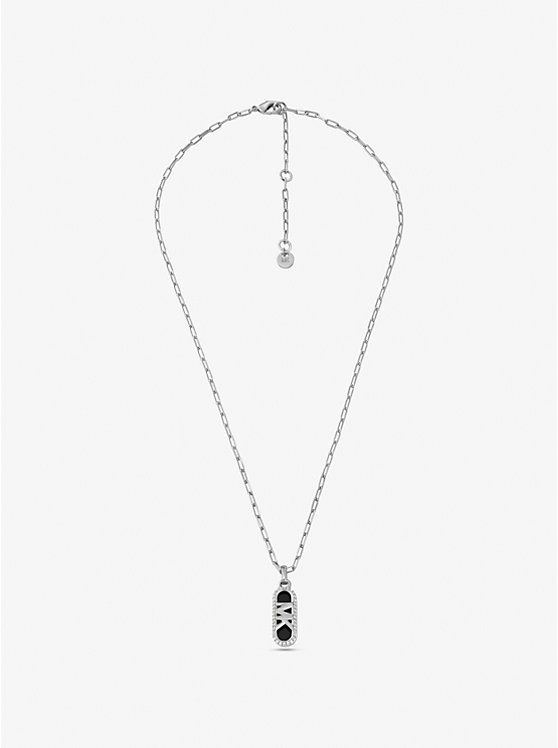 Women Michael Kors Precious Metal-Plated Brass and Acetate Pavé Empire Logo Necklaces Silver | ODZTQK-596