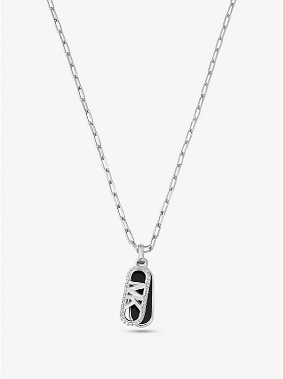 Women Michael Kors Precious Metal-Plated Brass and Acetate Pavé Empire Logo Necklaces Silver | ODZTQK-596