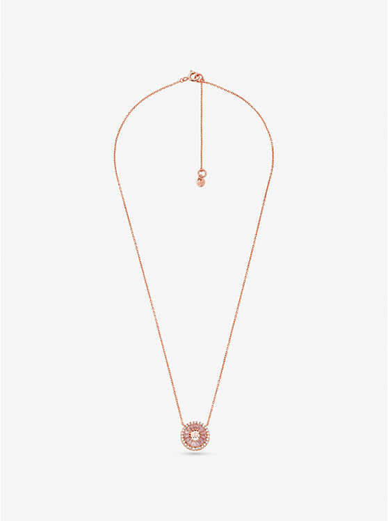 Women Michael Kors Precious Metal-Plated Sterling Silver Pavé Halo Necklaces Rose Gold | LAOGMU-694