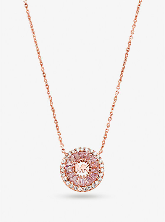 Women Michael Kors Precious Metal-Plated Sterling Silver Pavé Halo Necklaces Rose Gold | LAOGMU-694