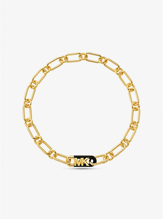 Women Michael Kors Precious Metal-Plated Brass and Acetate Empire Logo Chain Necklaces Gold | RYTUKB-815