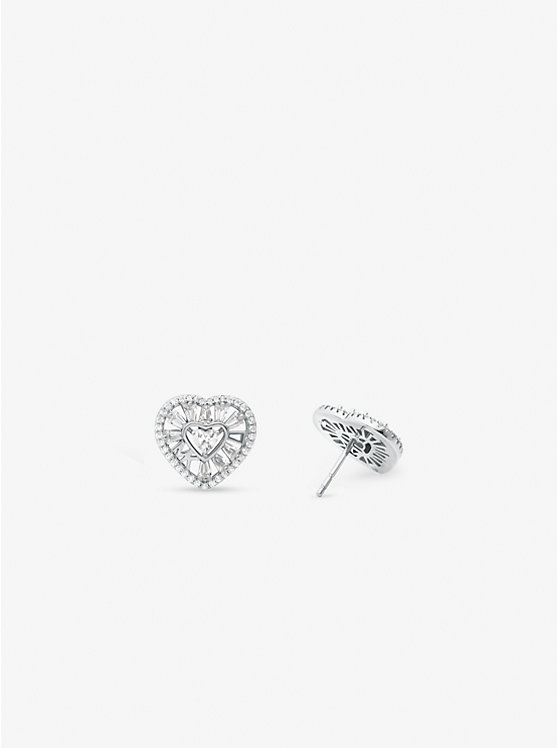 Women Michael Kors Precious Metal-Plated Sterling Silver Pavé Heart Stud Earrings Silver | INXDYU-749