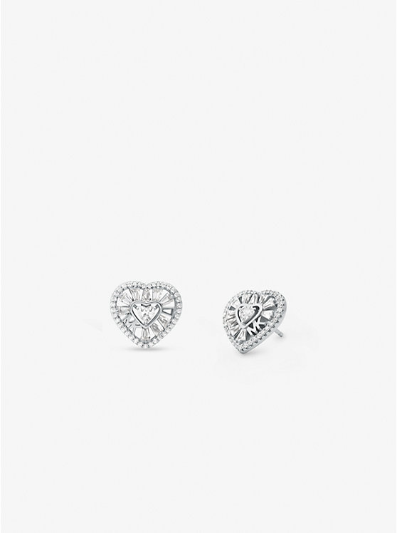 Women Michael Kors Precious Metal-Plated Sterling Silver Pavé Heart Stud Earrings Silver | INXDYU-749