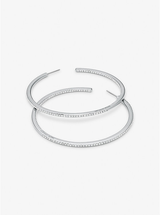 Women Michael Kors Precious Metal-Plated Brass Pavé Hoop Earrings Silver | SAUMQD-132