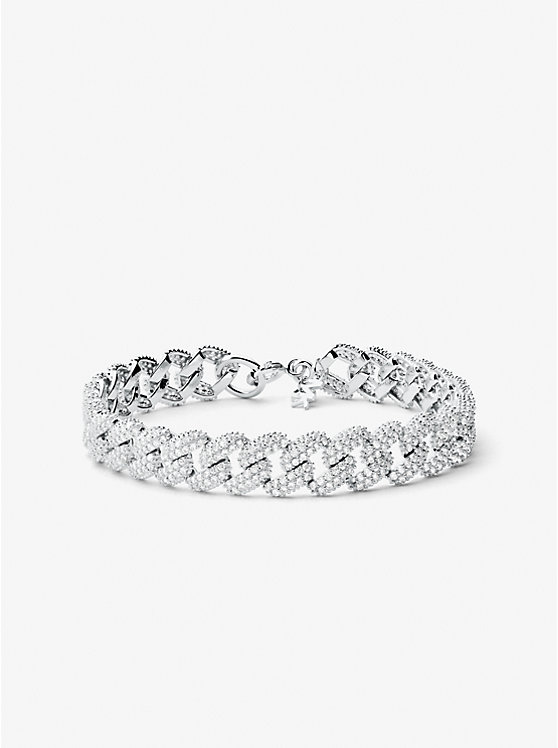 Women Michael Kors Precious Metal-Plated Sterling Silver Pavé Curb Link Bracelets Silver | CWSFEP-513