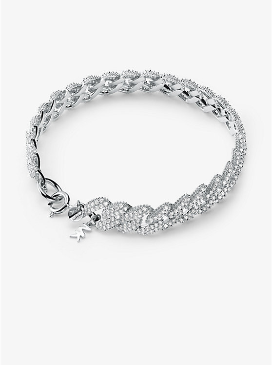 Women Michael Kors Precious Metal-Plated Sterling Silver Pavé Curb Link Bracelets Silver | CWSFEP-513