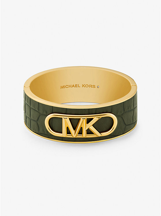 Women Michael Kors Precious Metal-Plated Brass and Crocodile Embossed Empire Logo Bracelets Green | UIKBGN-607