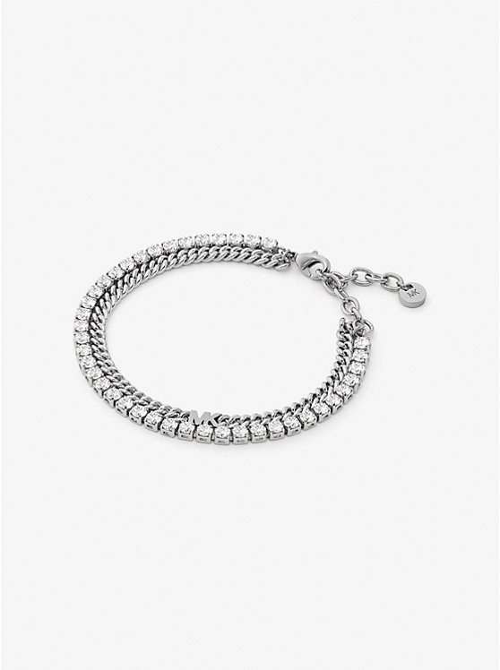 Women Michael Kors Precious Metal-Plated Brass Double Chain Tennis Bracelets Silver | WKTCIX-053