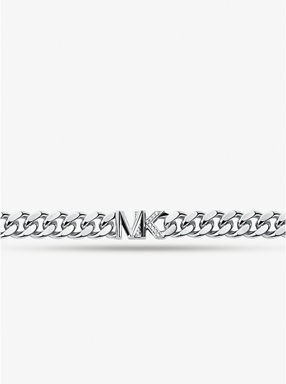 Women Michael Kors Precious Metal-Plated Brass Pavé Logo Curb Link Bracelets Silver | DLWNGA-564