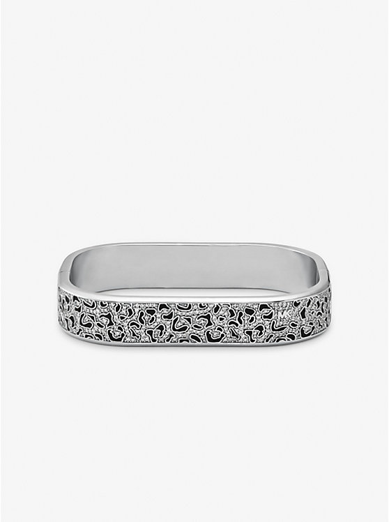 Women Michael Kors Precious Metal-Plated Brass and Enamel Leopard Pavé Bracelets Silver | CEQKSL-239