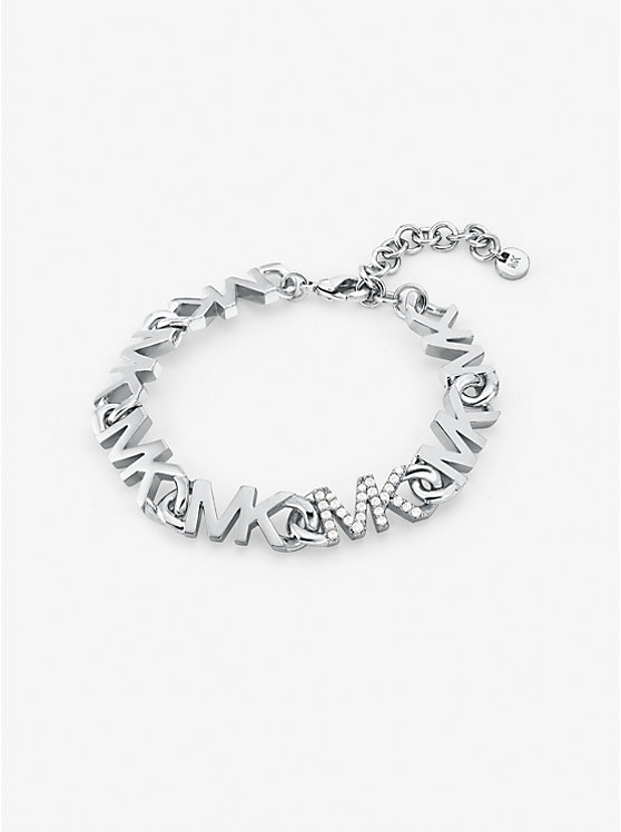 Women Michael Kors Precious Metal-Plated Brass Pavé Logo Chain Bracelets Silver | AYCVUH-946