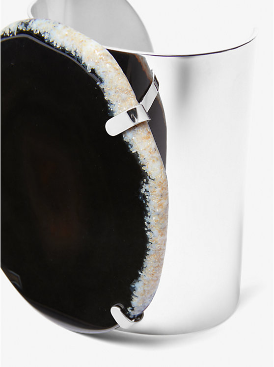 Women Michael Kors Precious Metal-Plated Brass and Agate Cuff Bracelets Black / Silver | QYACGN-812