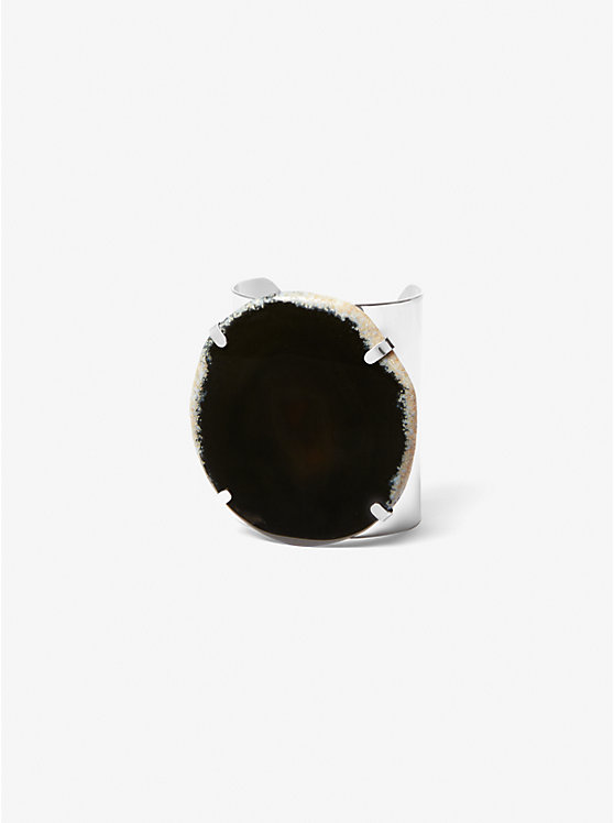 Women Michael Kors Precious Metal-Plated Brass and Agate Cuff Bracelets Black / Silver | QYACGN-812