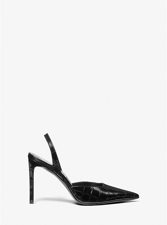 Women Michael Kors Presley Crocodile Embossed Leather Pumps Black | NOEZXM-387