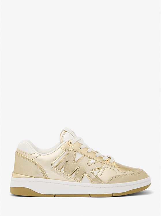 Women Michael Kors Rebel Metallic Leather Sneakers Gold | XBJUQI-896