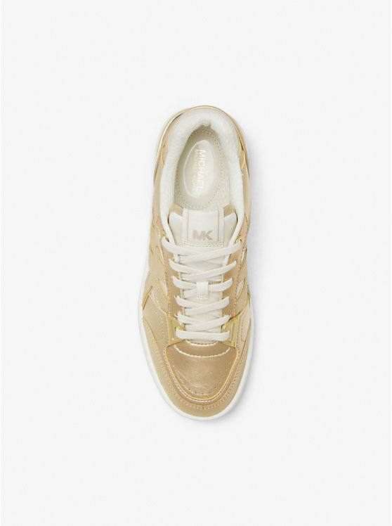 Women Michael Kors Rebel Metallic Leather Sneakers Gold | XBJUQI-896