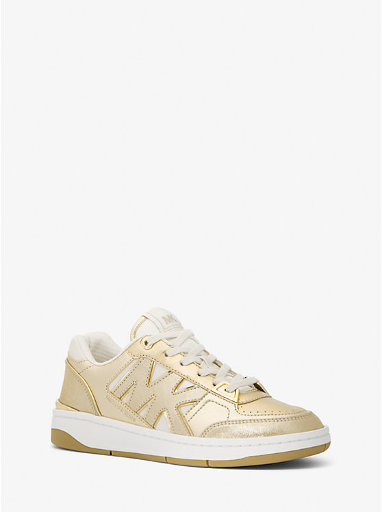 Women Michael Kors Rebel Metallic Leather Sneakers Gold | XBJUQI-896