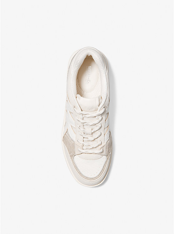 Women Michael Kors Rebel Mixed-Media Sneakers Beige | KVYXDW-852