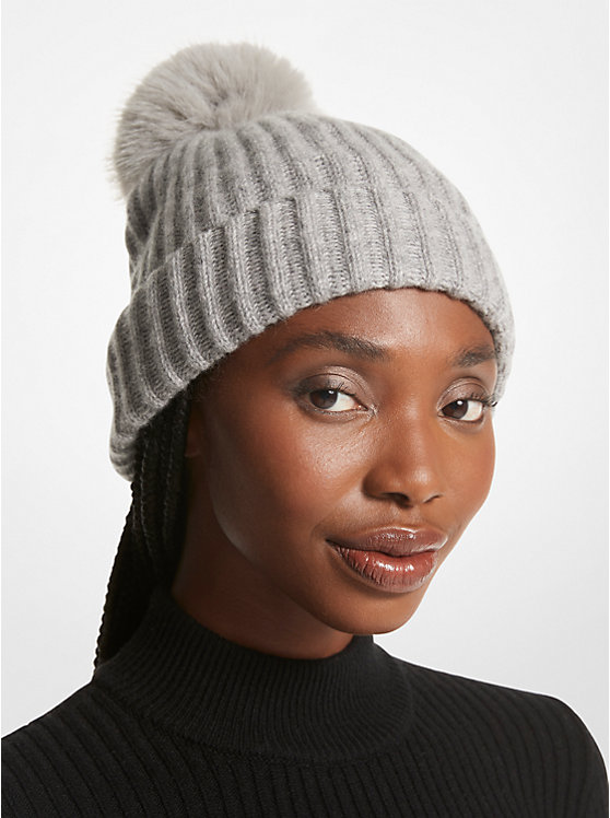 Women Michael Kors Ribbed Cashmere Beanie Hats Grey | PURDTS-974