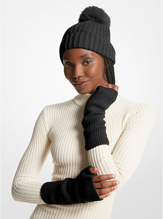 Women Michael Kors Ribbed Cashmere Fingerless Gloves Black | JYTQFR-029